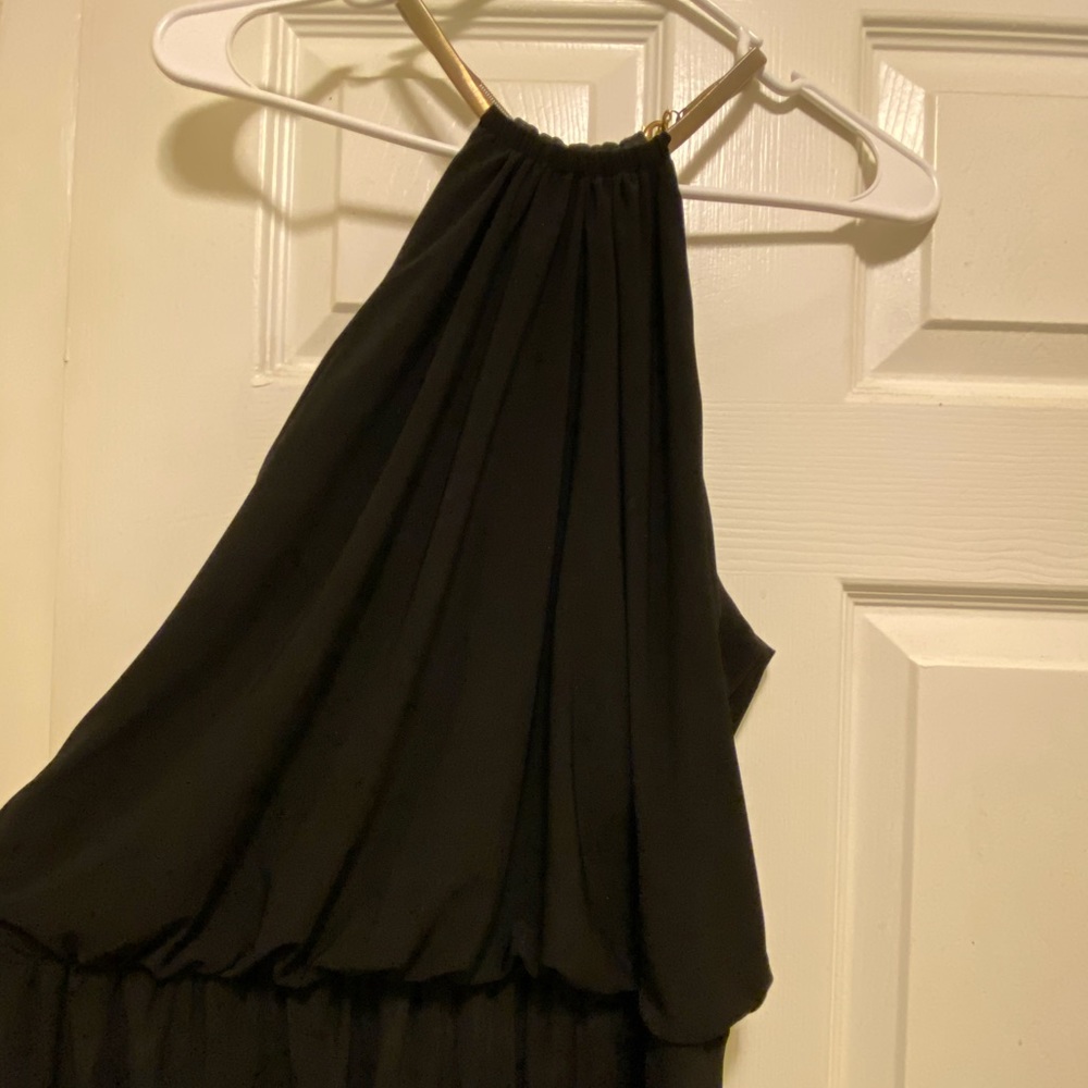 Floor Length Halter Plus Size Dress w/ Gold Detail